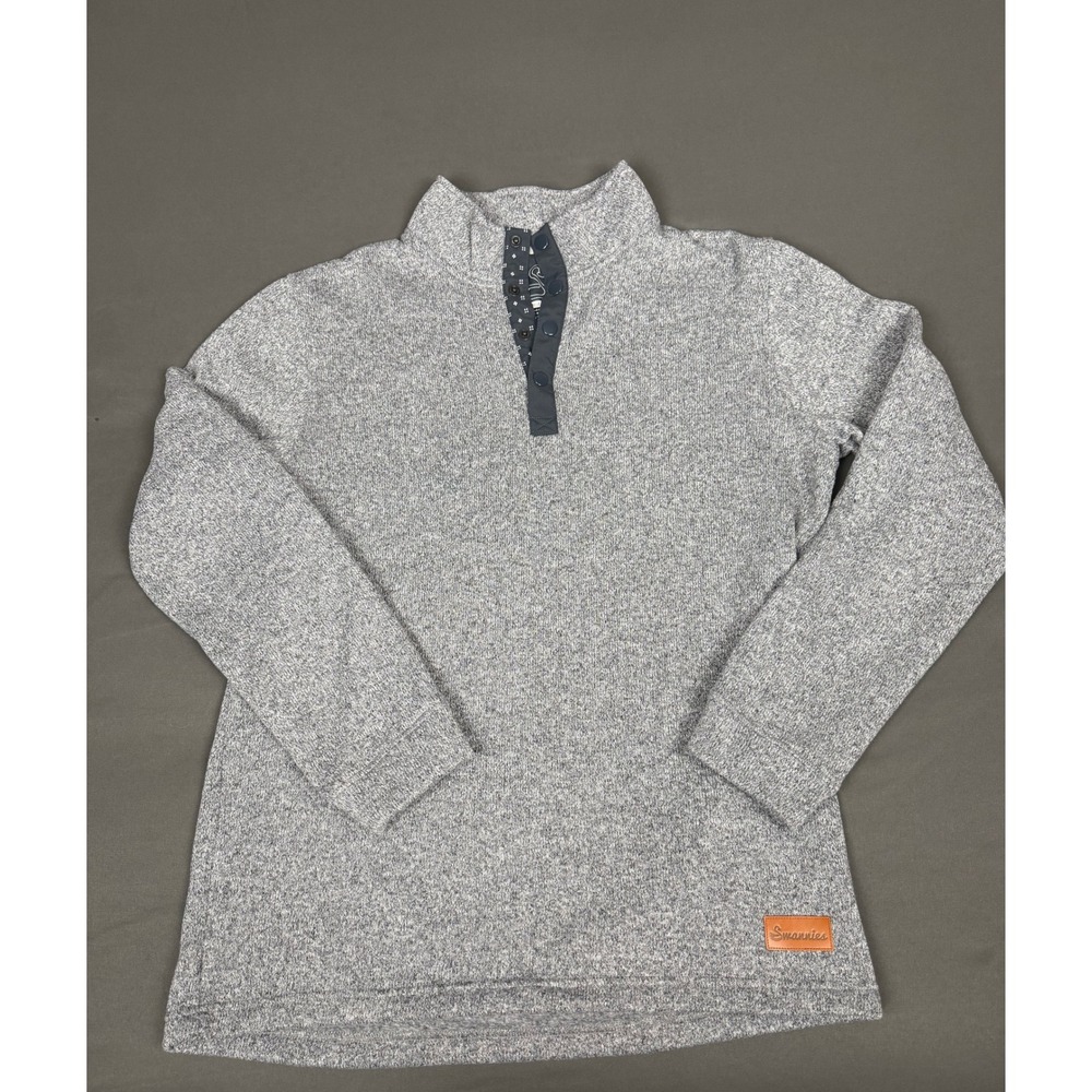 Swannies Pullover Men Large Gray Heathered Snap Neck Fleece Golf Sweater